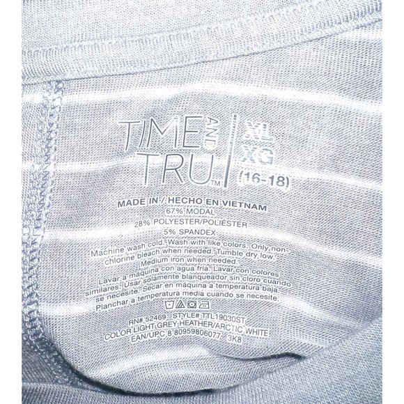 Time And Tru Womens Striped Long-Sleeve Shirt Gray Heather Modal Blend XL - Picture 3 of 3